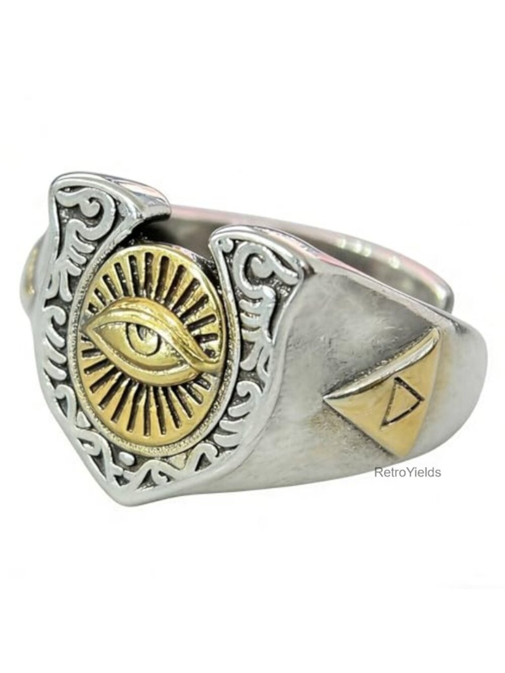 Men's Two Tone Evil Eye Open Ring Adjustable Electro-Coppering Vintage Style